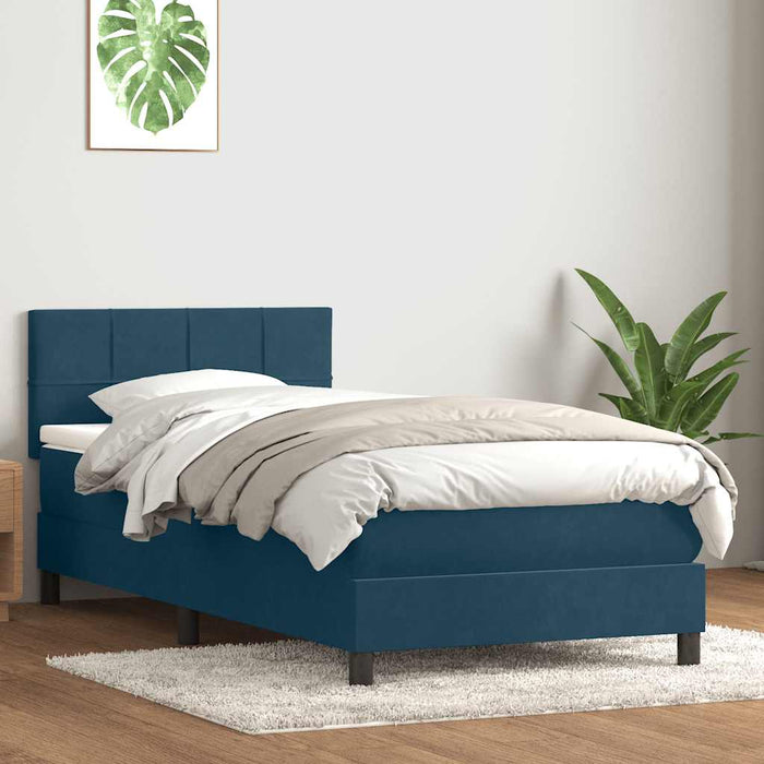 Pat cu arcuri cu saltea și LED, albastru închis, 80x210 cm, catifea WALTI