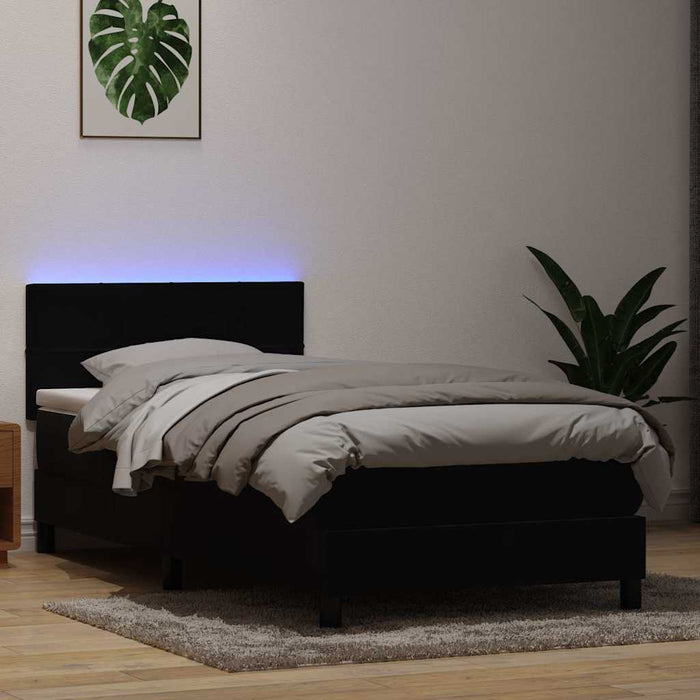 Pat cu arcuri cu saltea și LED, negru, 90x210 cm, catifea - WALTI WALTI