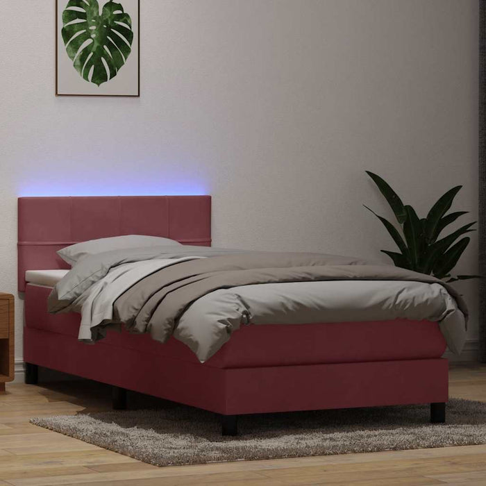 Pat cu arcuri cu saltea și LED, roz, 100x210 cm, catifea WALTI