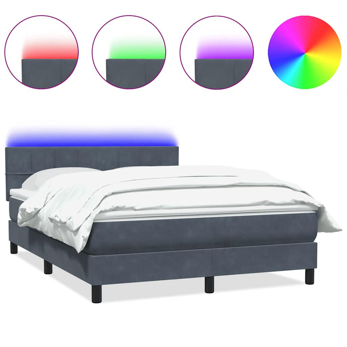 Pat cu arcuri cu saltea și LED, gri închis, 140x210 cm, catifea WALTI
