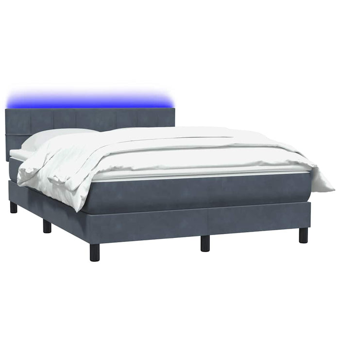 Pat cu arcuri cu saltea și LED, gri închis, 140x210 cm, catifea WALTI