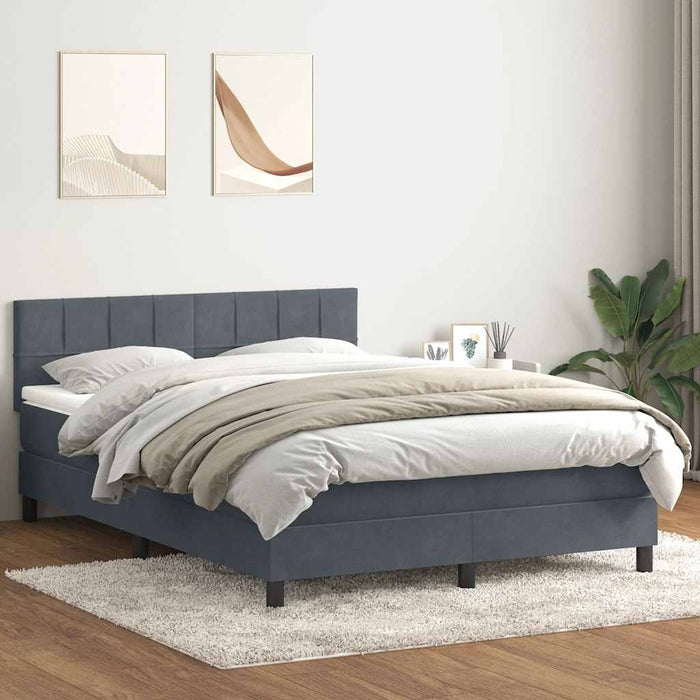 Pat cu arcuri cu saltea și LED, gri închis, 140x210 cm, catifea WALTI