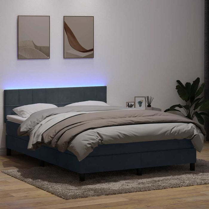Pat cu arcuri cu saltea și LED, gri închis, 140x210 cm, catifea WALTI