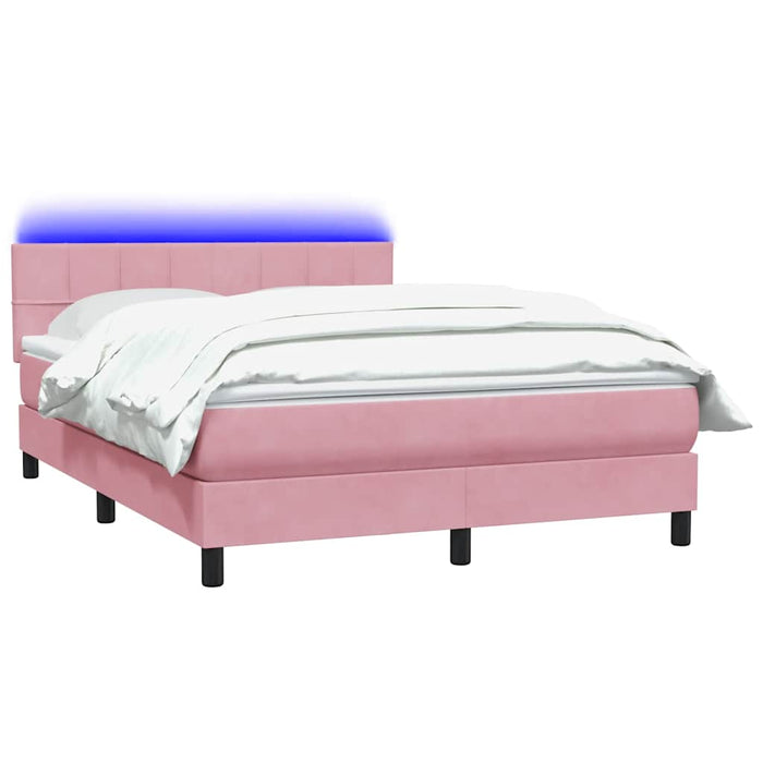 Pat cu arcuri cu saltea și LED, roz, 140x210 cm, catifea - WALTI WALTI