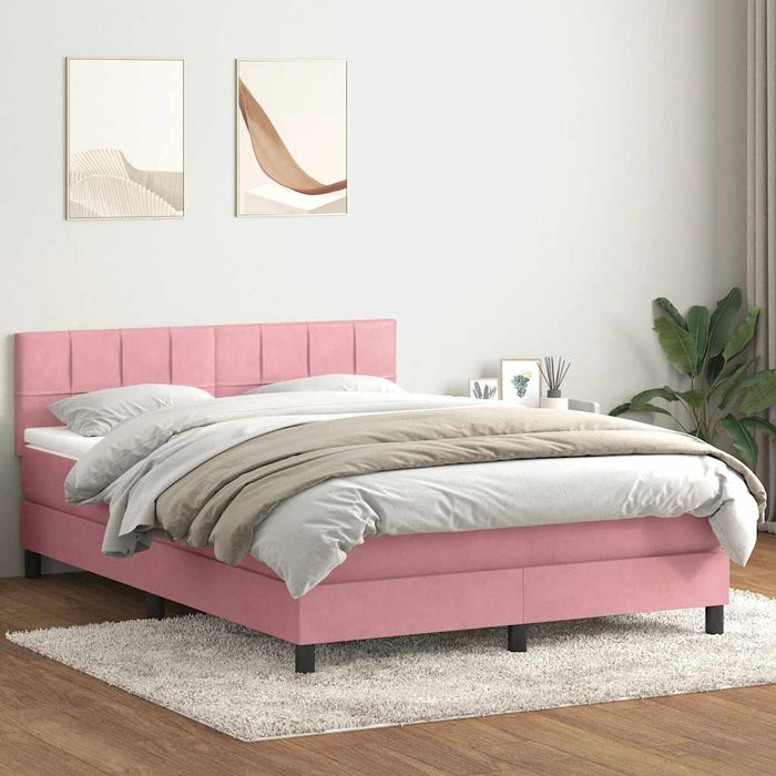 Pat cu arcuri cu saltea și LED, roz, 140x210 cm, catifea - WALTI WALTI