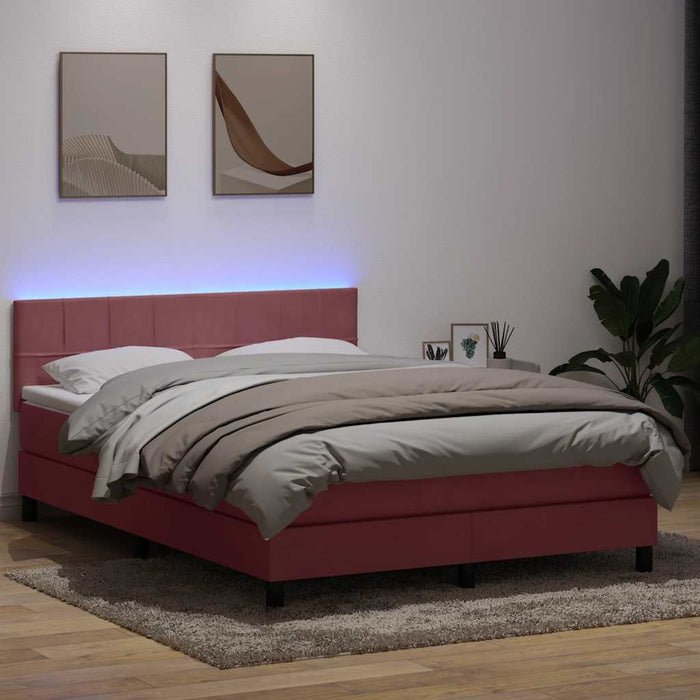 Pat cu arcuri cu saltea și LED, roz, 140x210 cm, catifea - WALTI WALTI
