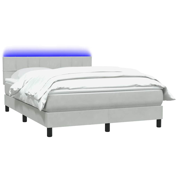 Pat cu arcuri cu saltea și LED, gri deschis, 160x210 cm, catifea WALTI