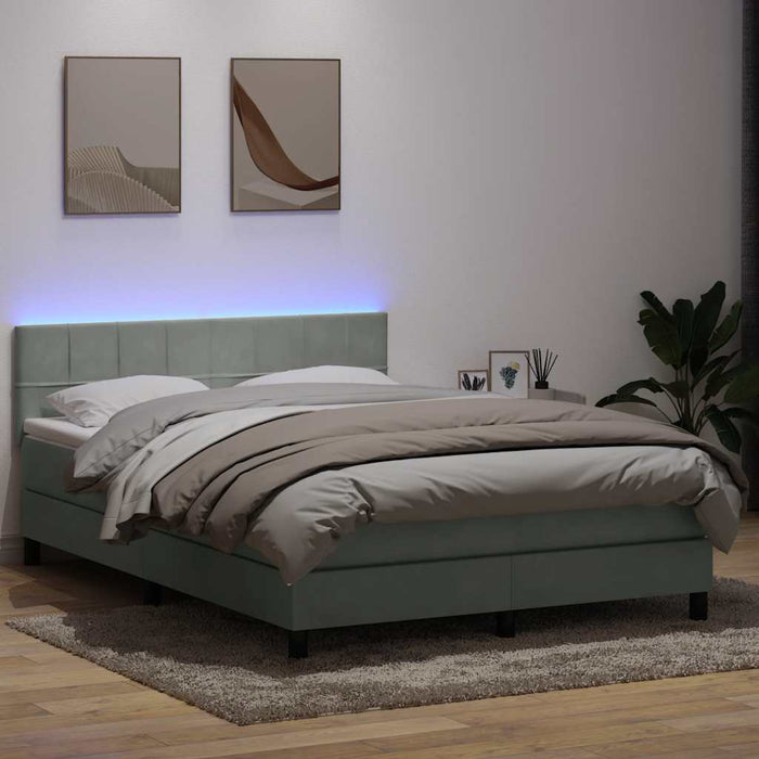 Pat cu arcuri cu saltea și LED, gri deschis, 160x210 cm, catifea WALTI
