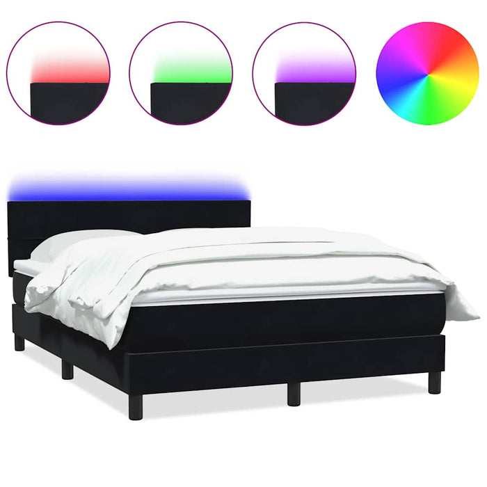 Pat cu arcuri cu saltea și LED, negru, 160x210 cm, catifea WALTI