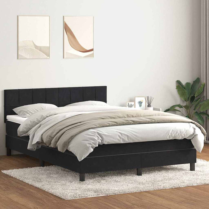 Pat cu arcuri cu saltea și LED, negru, 160x210 cm, catifea WALTI