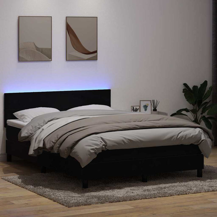 Pat cu arcuri cu saltea și LED, negru, 160x210 cm, catifea WALTI