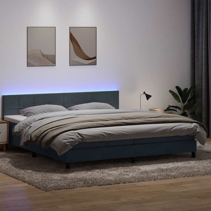 Pat cu arcuri cu saltea și LED, gri închis, 180x210 cm, catifea - WALTI WALTI