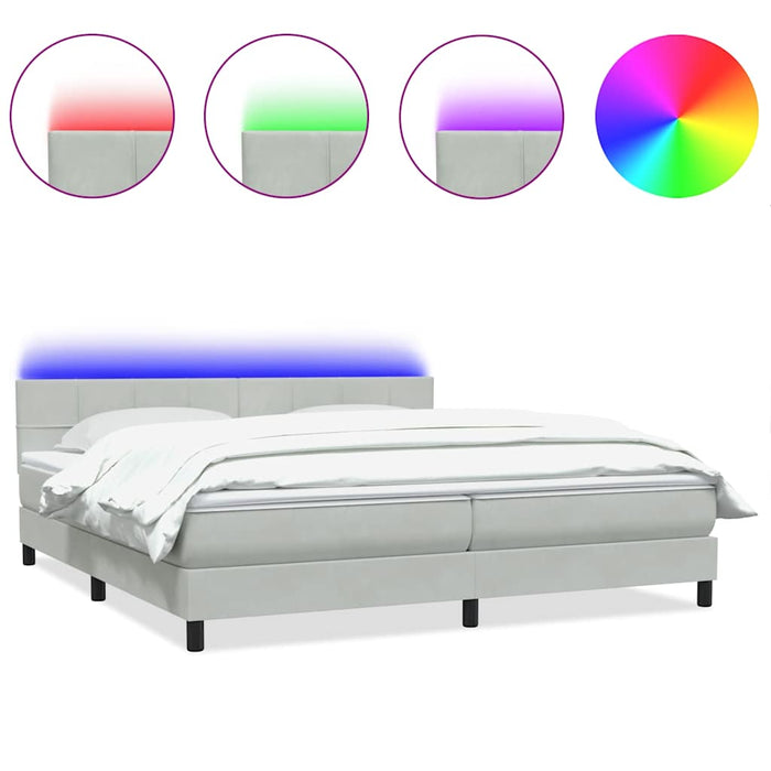 Pat cu arcuri cu saltea și LED, gri deschis, 200x210 cm, catifea WALTI