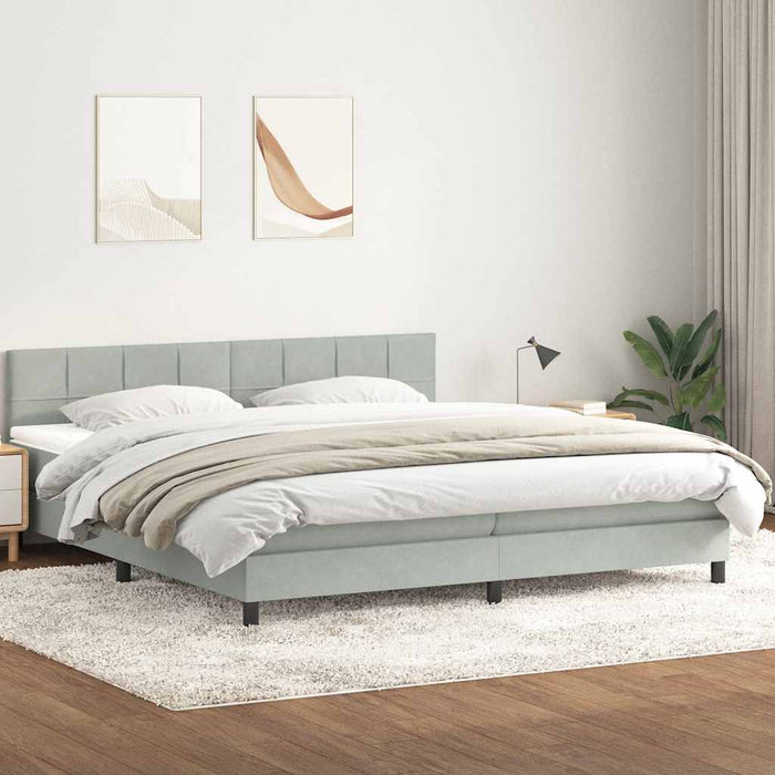 Pat cu arcuri cu saltea și LED, gri deschis, 200x210 cm, catifea WALTI