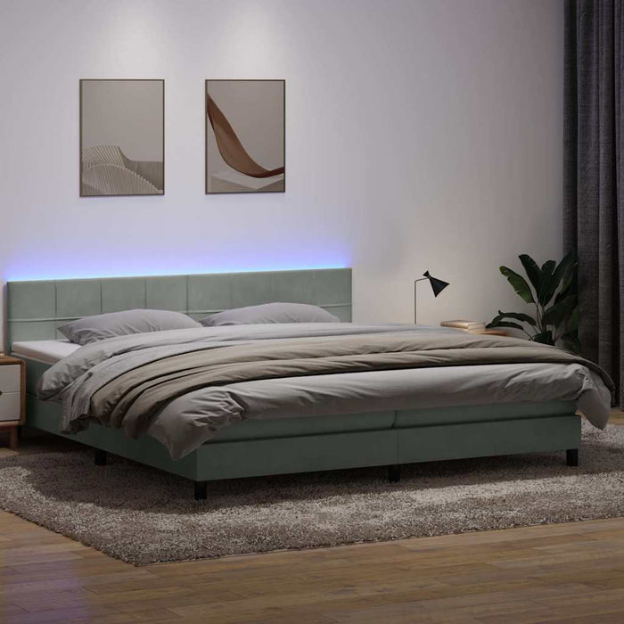 Pat cu arcuri cu saltea și LED, gri deschis, 200x210 cm, catifea WALTI