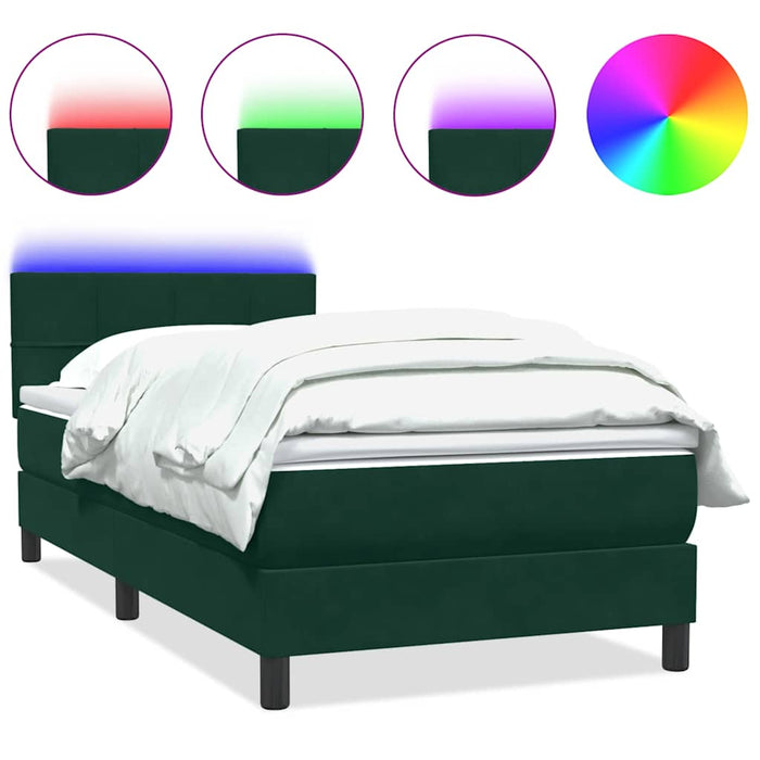 Pat cu arcuri cu saltea și LED, verde închis, 80x220 cm, catifea - WALTI WALTI