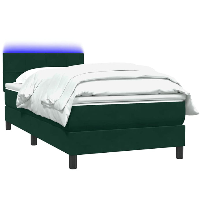 Pat cu arcuri cu saltea și LED, verde închis, 80x220 cm, catifea - WALTI WALTI