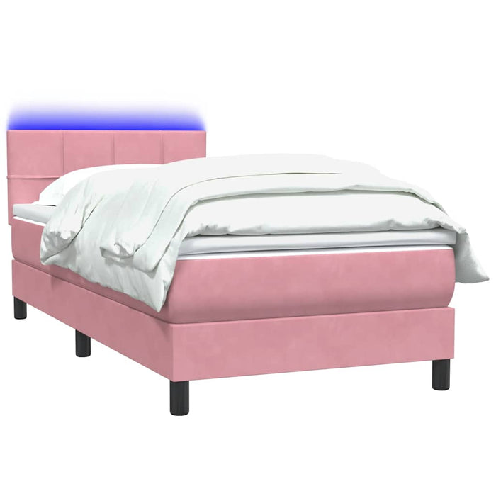Pat cu arcuri cu saltea și LED, roz, 80x220 cm, catifea - WALTI WALTI