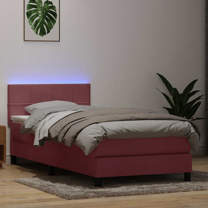 Pat cu arcuri cu saltea și LED, roz, 80x220 cm, catifea - WALTI WALTI