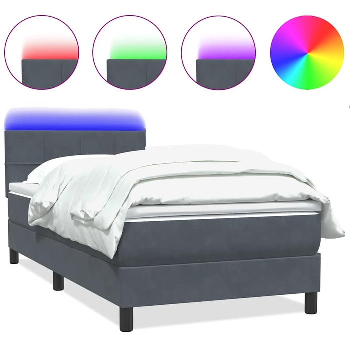 Pat cu arcuri cu saltea și LED, gri închis, 100x220 cm, catifea WALTI