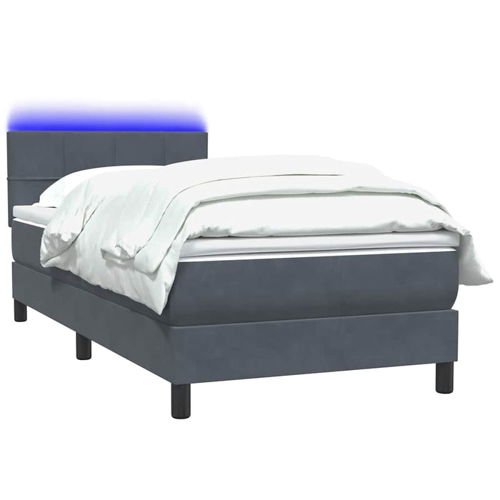 Pat cu arcuri cu saltea și LED, gri închis, 100x220 cm, catifea WALTI