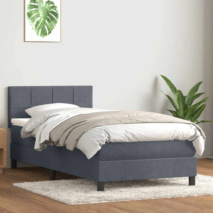 Pat cu arcuri cu saltea și LED, gri închis, 100x220 cm, catifea WALTI