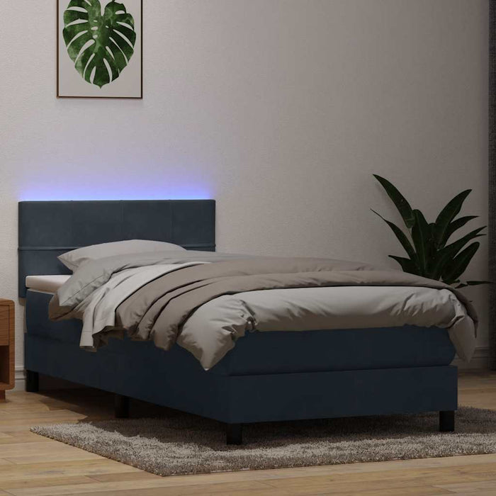 Pat cu arcuri cu saltea și LED, gri închis, 100x220 cm, catifea WALTI