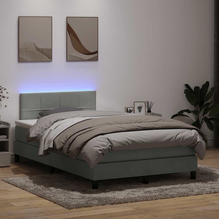 Pat cu arcuri cu saltea și LED, gri deschis, 120x220 cm, catifea WALTI