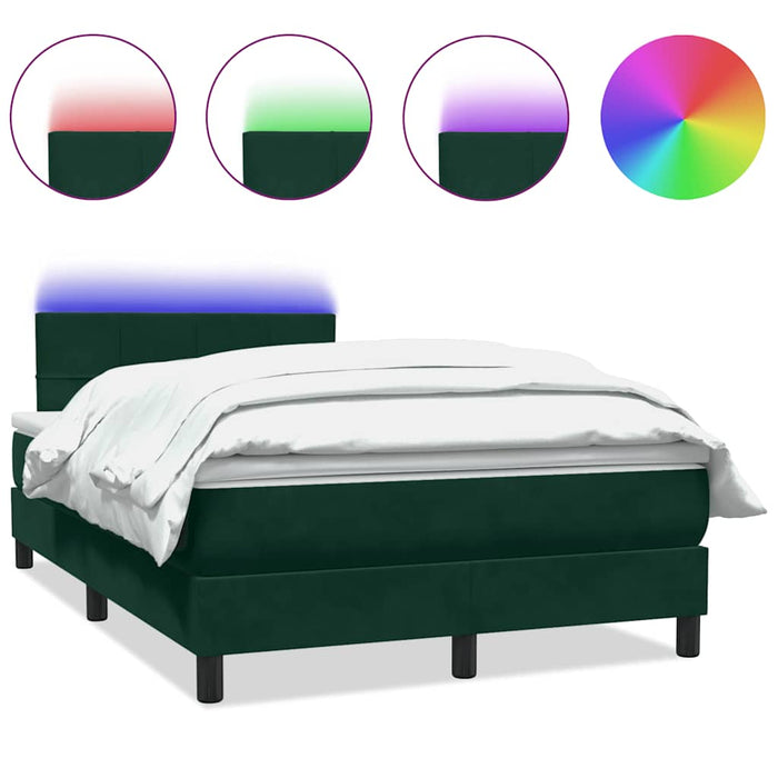 Pat cu arcuri cu saltea și LED, verde închis, 120x220 cm, catifea WALTI