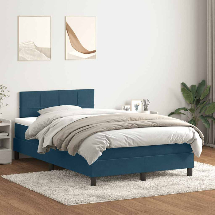 Pat cu arcuri cu saltea și LED, albastru închis, 120x220 cm, catifea WALTI