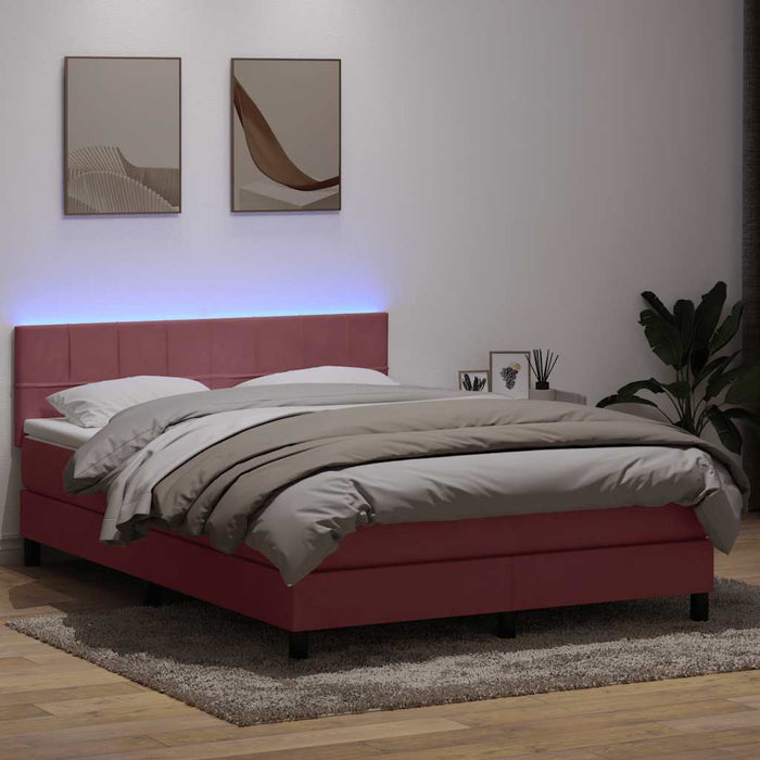 Pat cu arcuri cu saltea și LED, roz, 140x220 cm, catifea WALTI