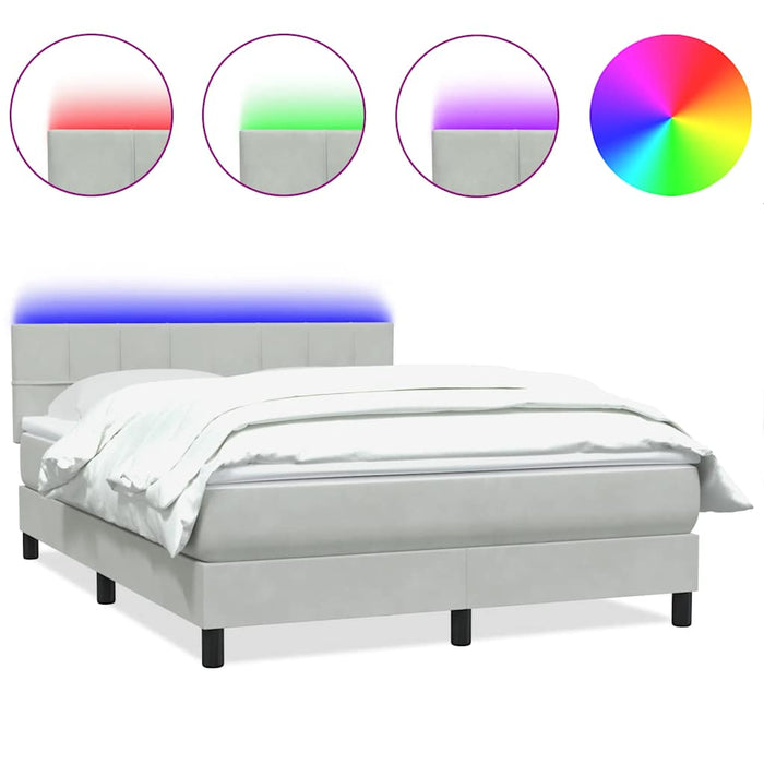 Pat cu arcuri cu saltea și LED, gri deschis, 160x220 cm, catifea WALTI
