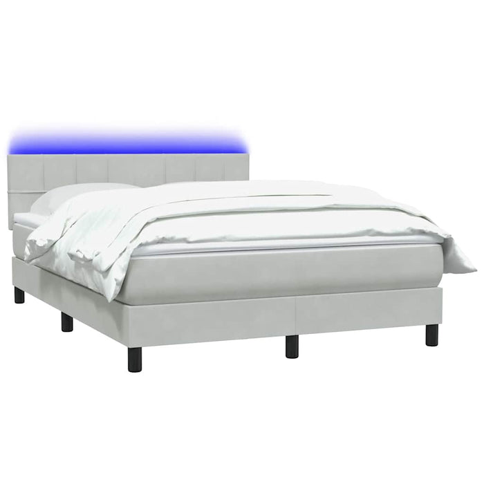 Pat cu arcuri cu saltea și LED, gri deschis, 160x220 cm, catifea WALTI
