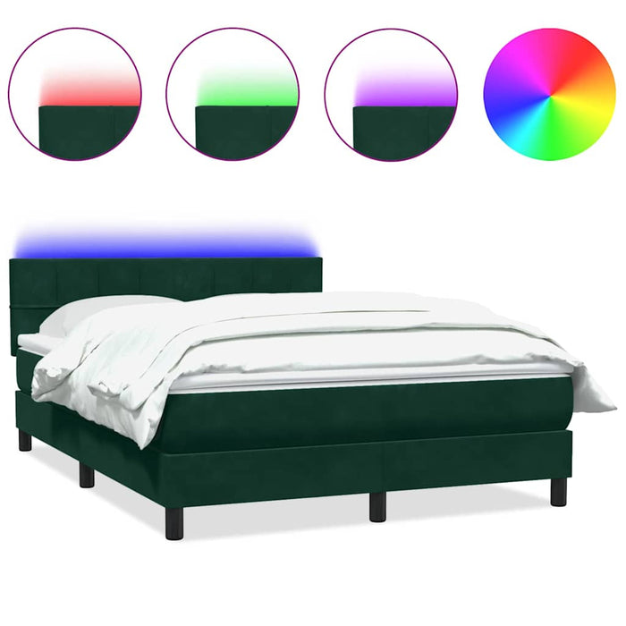Pat cu arcuri cu saltea și LED, verde închis, 160x220 cm, catifea WALTI