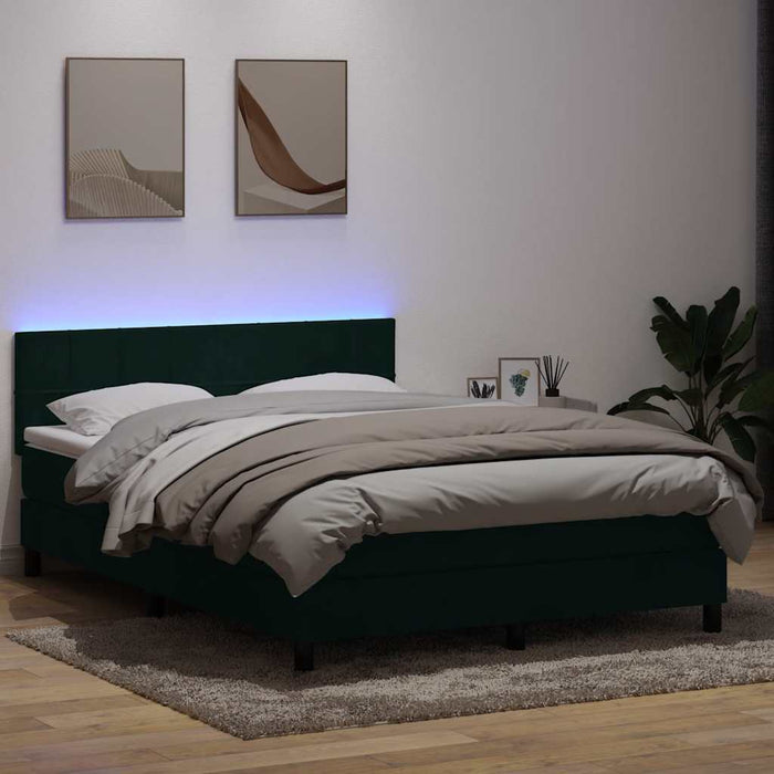Pat cu arcuri cu saltea și LED, verde închis, 160x220 cm, catifea WALTI
