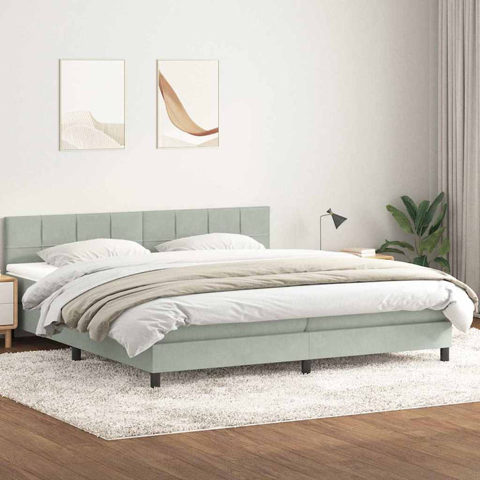 Pat cu arcuri cu saltea și LED gri deschis 180x220 cm catifea WALTI