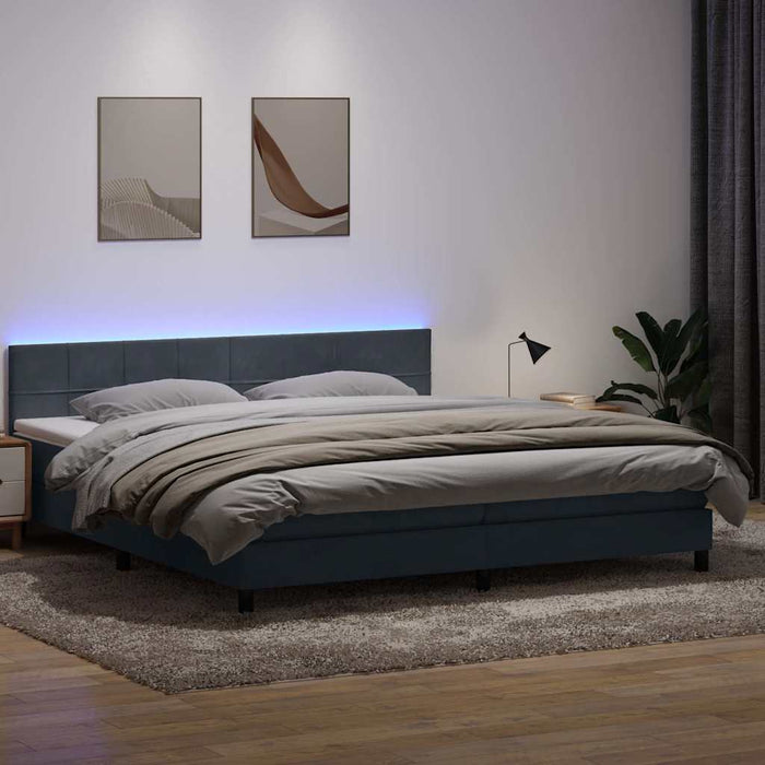 Pat cu arcuri cu saltea și LED, gri închis, 180x220 cm, catifea - WALTI WALTI
