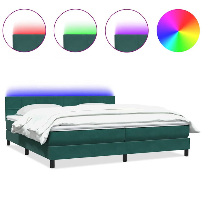 Pat cu arcuri cu saltea și LED, verde închis, 180x220 cm, catifea - WALTI WALTI