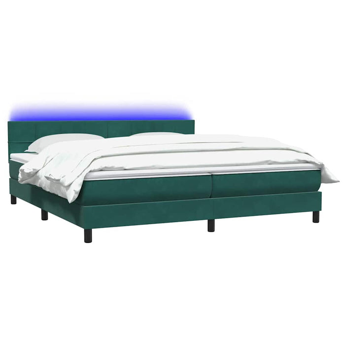 Pat cu arcuri cu saltea și LED, verde închis, 180x220 cm, catifea - WALTI WALTI