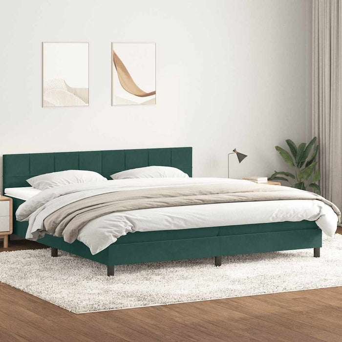 Pat cu arcuri cu saltea și LED, verde închis, 180x220 cm, catifea - WALTI WALTI