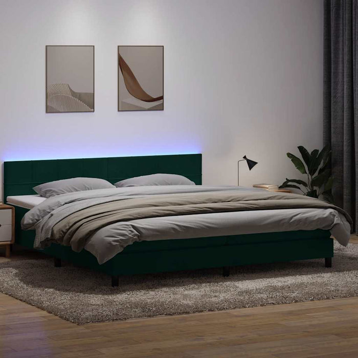 Pat cu arcuri cu saltea și LED, verde închis, 180x220 cm, catifea - WALTI WALTI
