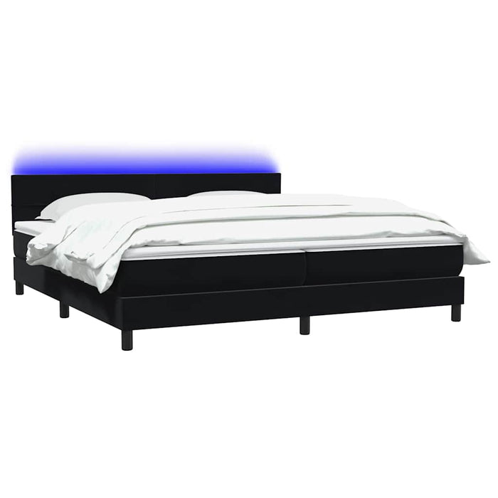 Pat cu arcuri cu saltea și LED, negru, 200x220 cm, catifea WALTI
