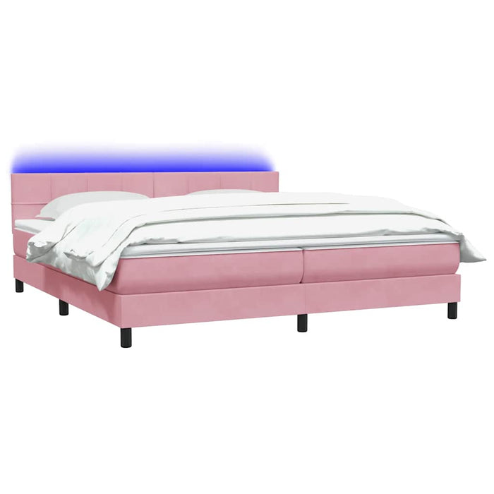 Pat cu arcuri cu saltea și LED, roz, 200x220 cm, catifea WALTI