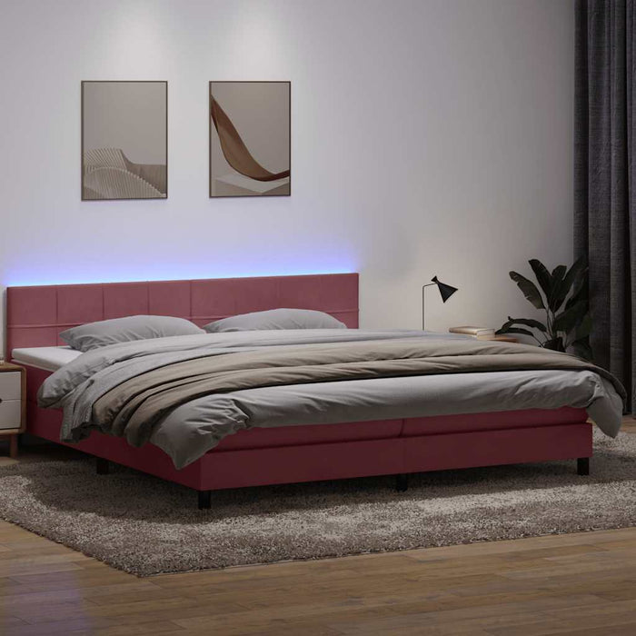 Pat cu arcuri cu saltea și LED, roz, 200x220 cm, catifea WALTI
