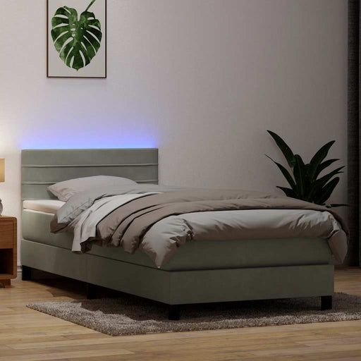 Pat cu arcuri cu saltea și LED, gri deschis, 80x210 cm, catifea - WALTI WALTI
