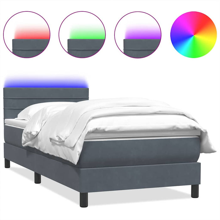 Pat cu arcuri cu saltea și LED, gri închis, 80x210 cm, catifea - WALTI WALTI
