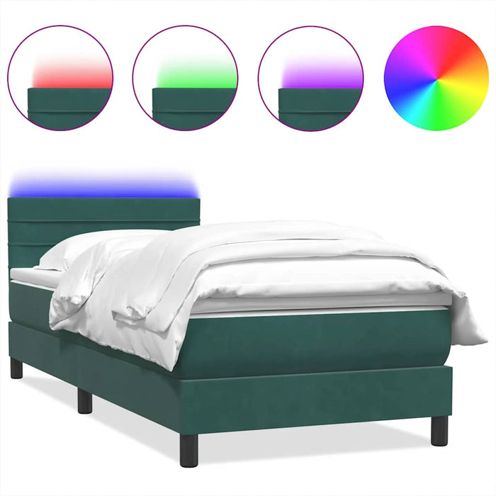 Pat cu arcuri cu saltea și LED, verde închis, 80x210 cm, catifea WALTI