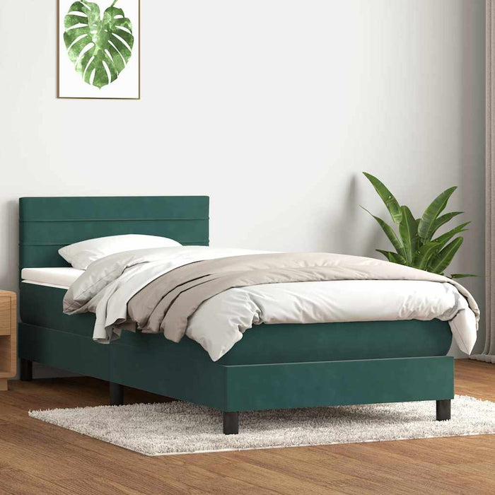 Pat cu arcuri cu saltea și LED, verde închis, 80x210 cm, catifea WALTI