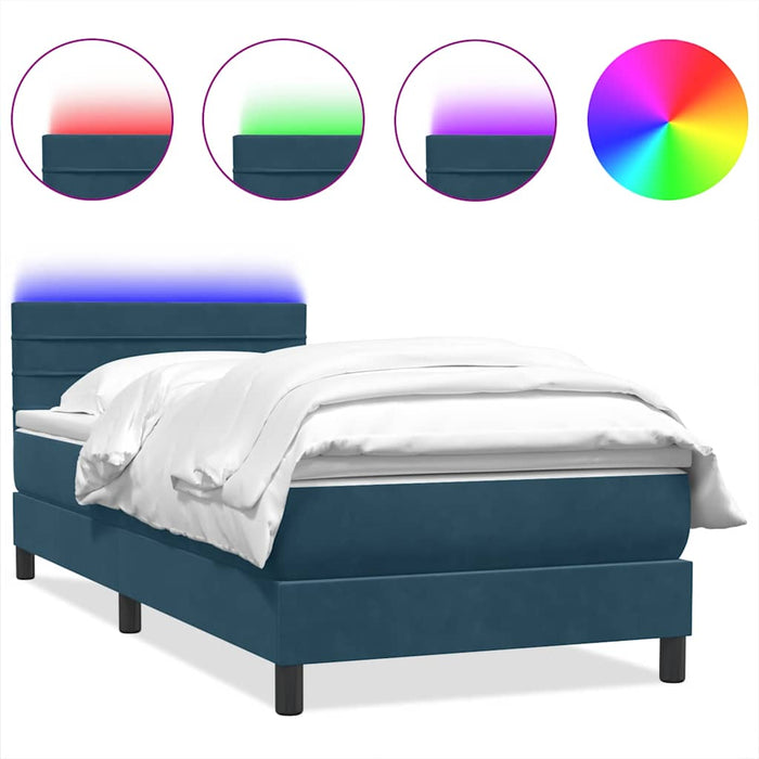 Pat cu arcuri cu saltea și LED, albastru închis, 80x210 cm, catifea - WALTI WALTI