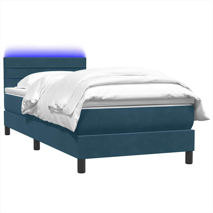 Pat cu arcuri cu saltea și LED, albastru închis, 80x210 cm, catifea - WALTI WALTI
